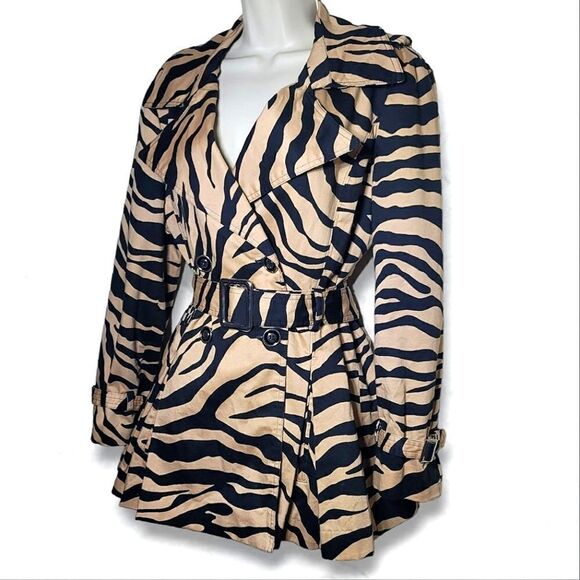 Luciano Dantè Zebra Belted Pea Coat Double Breasted Fit & Flare Pleated Jacket - Picture 4 of 8